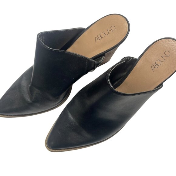 Abound Pointed Toe Black Leather Mules 7.5M Block Heel Slip-On - Picture 2 of 5